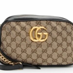 Gucci Beige and Black Crossbody Bag with Gold Logo